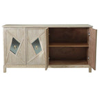 Modern 4-Door Storage Cabinet with Mirrored Decorative Doors & Shelves