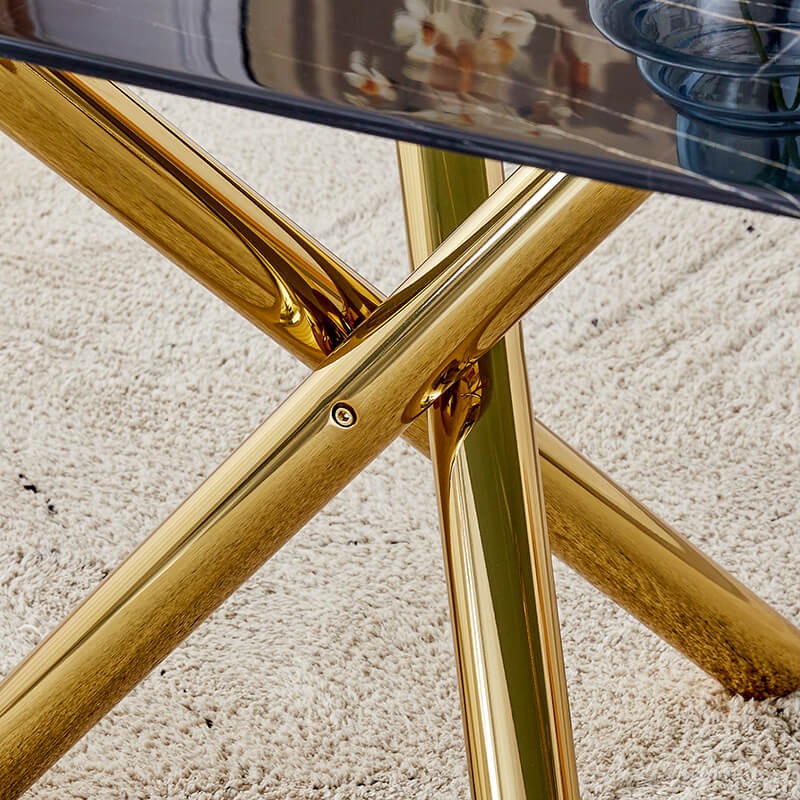 70.87" Black Marble Glass Dining Table with Gold Metal Legs