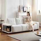 Canapé 3 places moderne beige imperméable avec niche pour chat et larges accoudoirs