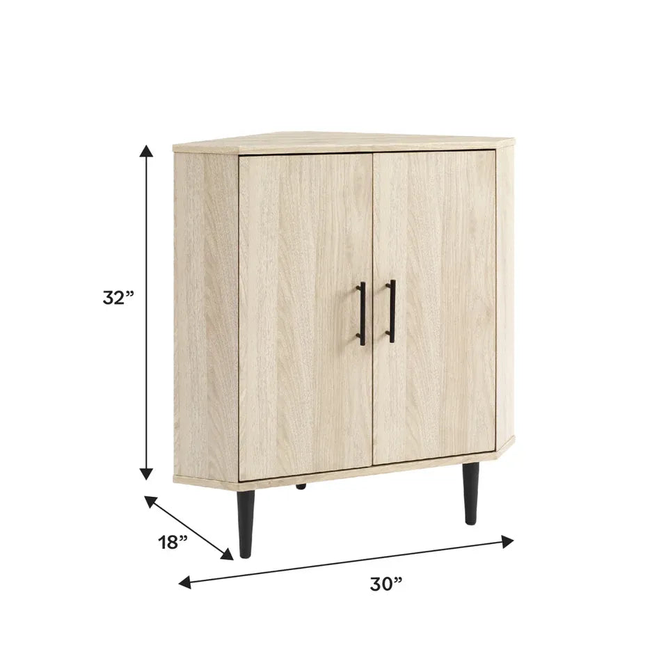 Off-White Triangular Corner Cabinet with 2 Doors & Adjustable Shelf