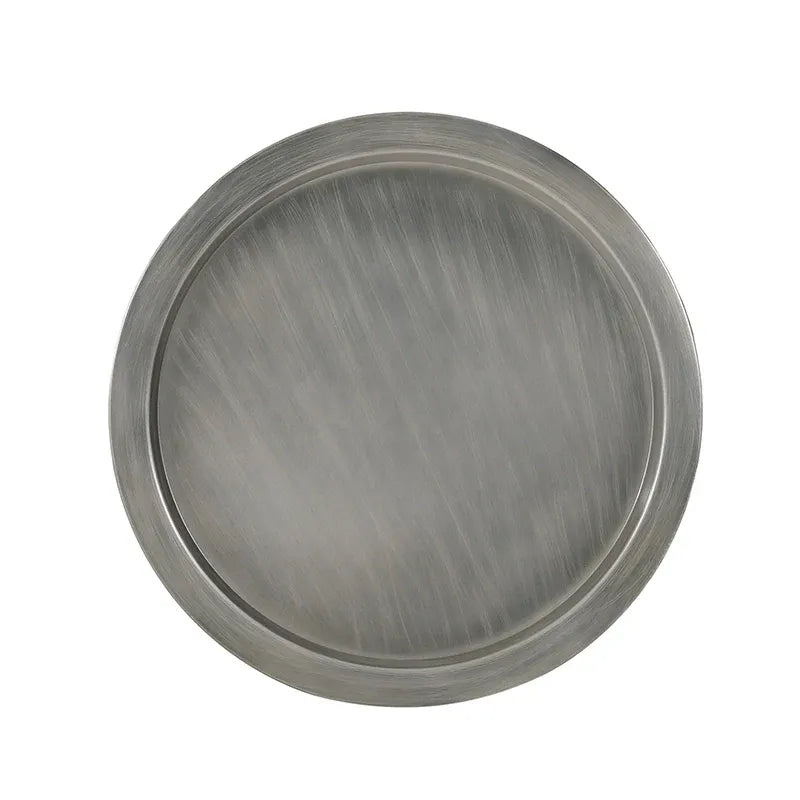 Round Iron Hourglass Coffee Table in Brushed Antique Silver