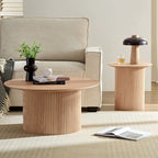 Round Oak Fluted Side Table with Mid-Century Modern Design