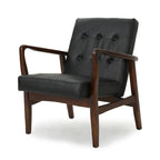 Fauteuil d'appoint en similicuir noir style milieu du siècle avec structure en bois