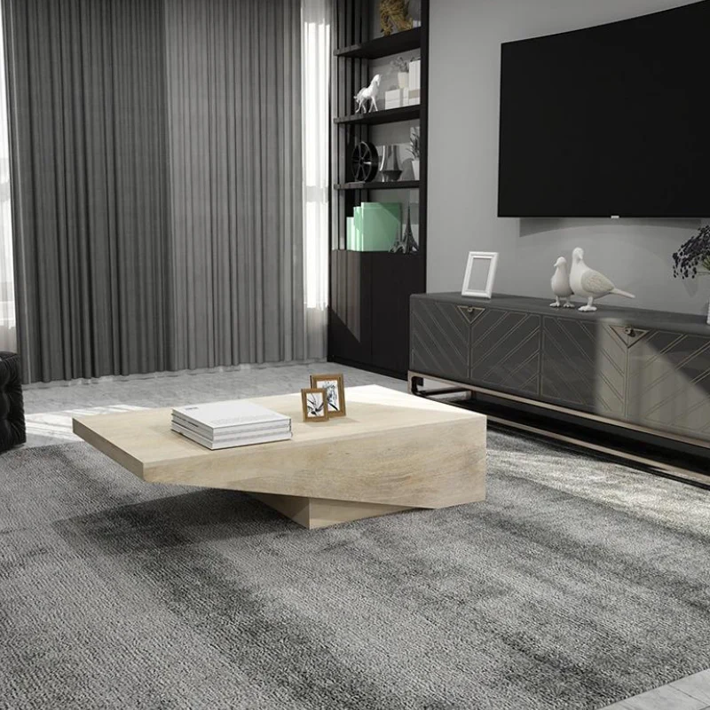 Moderner rechteckiger Couchtisch aus weiß gekalktem Holz mit Kufengestell