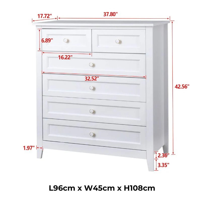 Antique White 6-Drawer Solid Wood Chest of Drawers with Round Handles