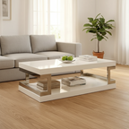 Rechteckiger, moderner, hochglänzend lackierter weißer Couchtisch mit offenem Stauraum