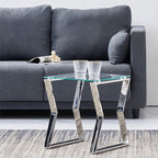 Square Top Silver Glass Nesting End Table with Stainless Steel Legs