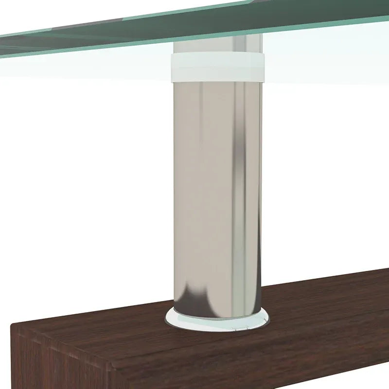 39" Walnut & Glass Rectangular Coffee Table with Lower Shelf