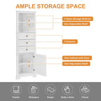 Tall White Bathroom Corner Cabinet with 3 Drawers & Adjustable Shelves