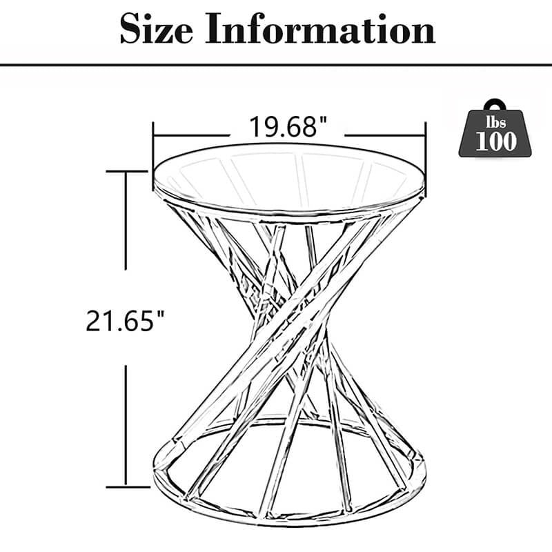 Round Silver Glass Side Table with Spiral Stainless Steel Frame