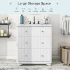 18" White Freestanding Bathroom Vanity with Ceramic Sink, Two Drawers & Gold Handles