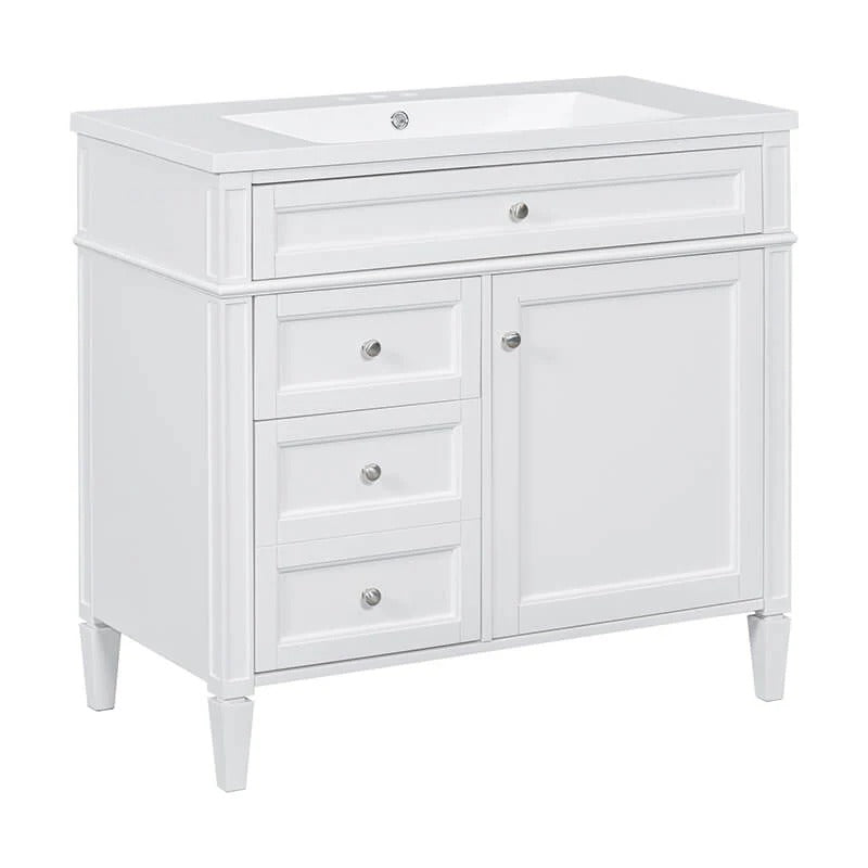 36" White Freestanding Bathroom Vanity with Sink, 3 Drawers & Cabinet