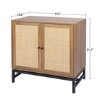 Walnut & Rattan 2-Door Accent Cabinet with Adjustable Shelf - Set of 2