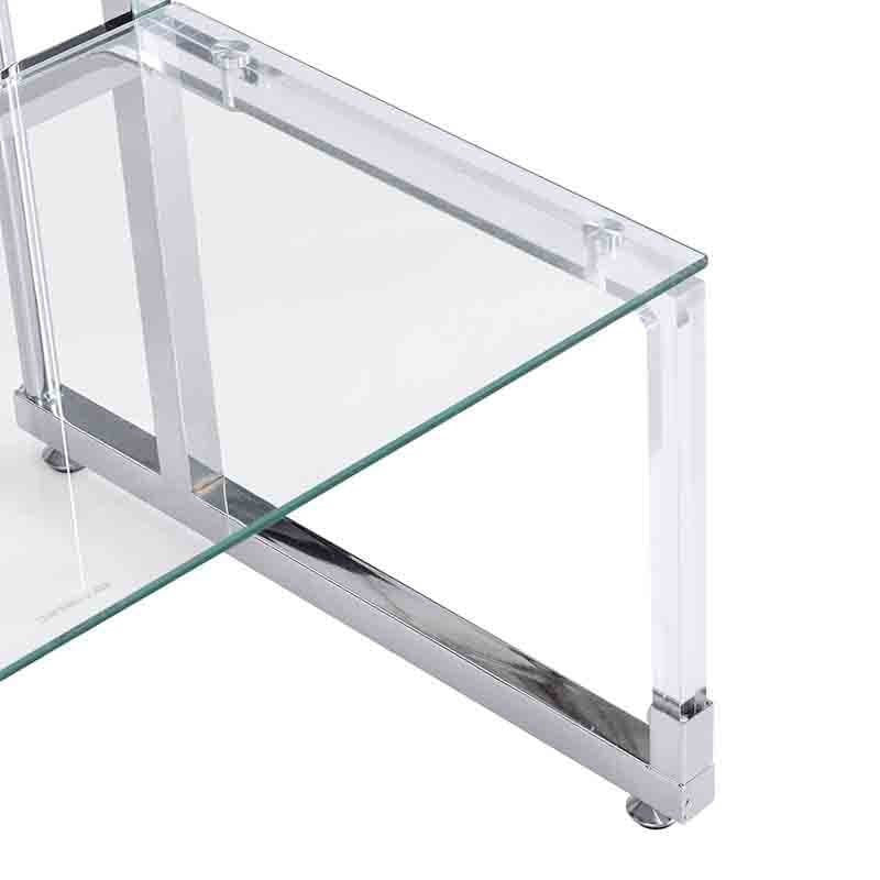 Two-Tier Chrome and Acrylic Side Table with Tempered Glass Top