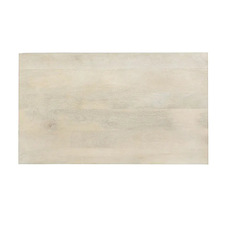 Moderner rechteckiger Couchtisch aus weiß gekalktem Holz mit Kufengestell