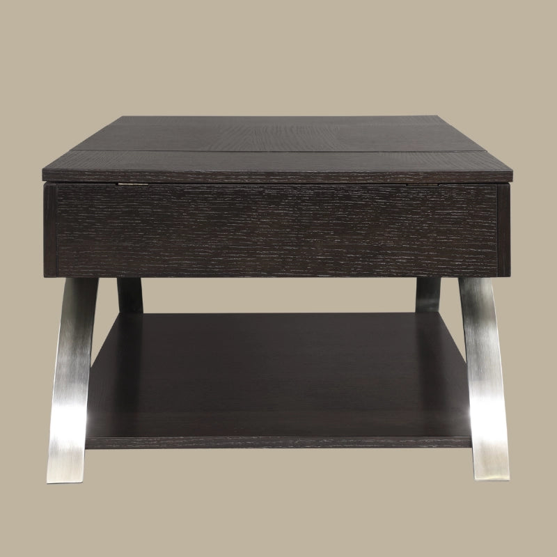 Table basse moderne expresso à plateau relevable avec rangement et structure en métal