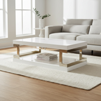 Rechteckiger, moderner, hochglänzend lackierter weißer Couchtisch mit offenem Stauraum