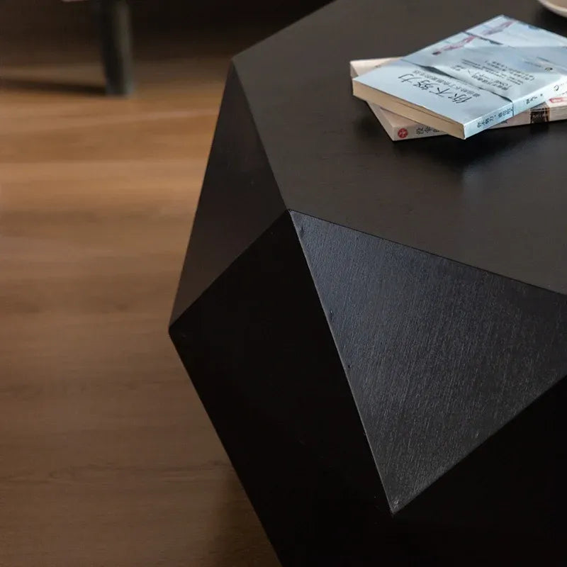 38" Black Geometric Coffee Table with 3D Embossed Surface