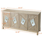 Modern 4-Door Storage Cabinet with Mirrored Decorative Doors & Shelves