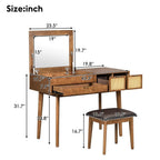 43" Brown Classic Makeup Vanity Set with Flip-Top Mirror & Upholstered Stool