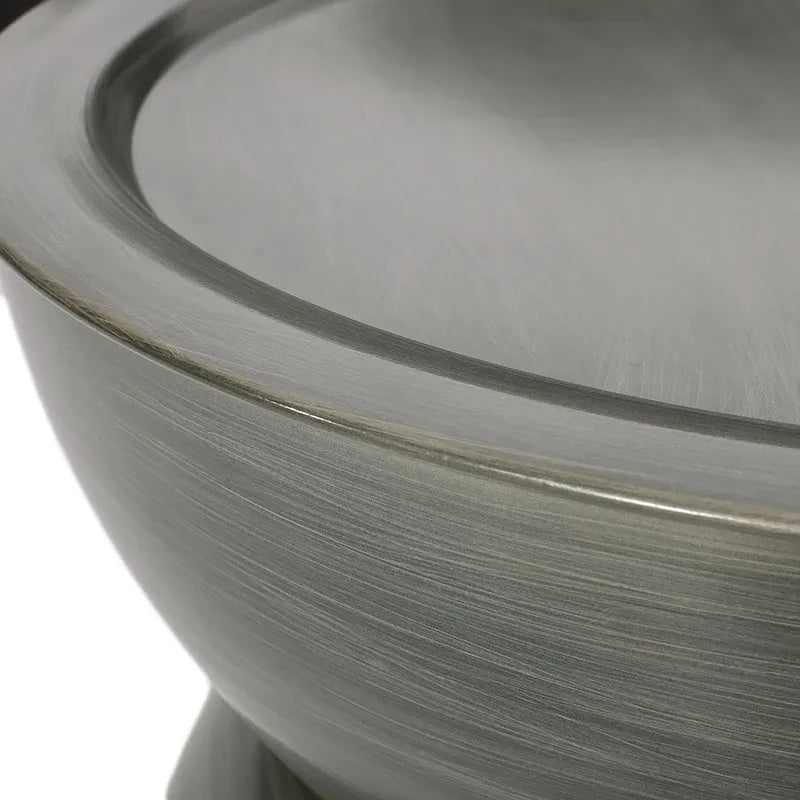 Round Iron Hourglass Coffee Table in Brushed Antique Silver