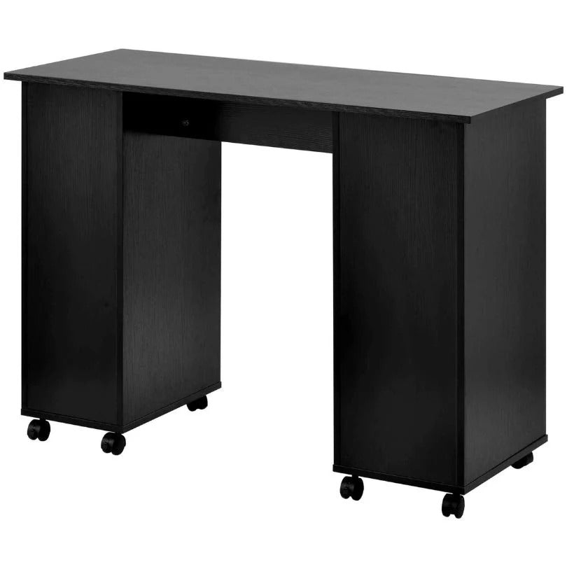 Black Mobile Craft Desk with 4 Drawers, Storage Door & Locking Caster Wheels