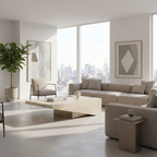 Moderner rechteckiger Couchtisch aus weiß gekalktem Holz mit Kufengestell