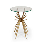 Round Glass and Gold Metal Side Table with Sunburst Base Design
