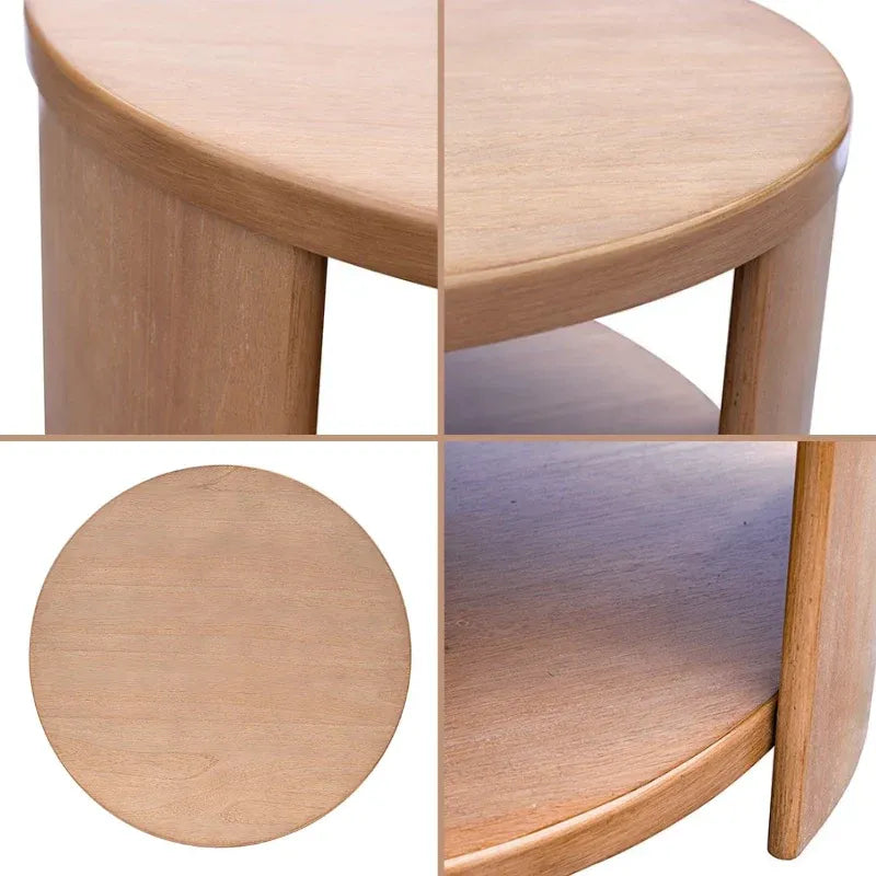 Moderner runder Couchtisch aus mattem Holz mit offenem Ablagefach