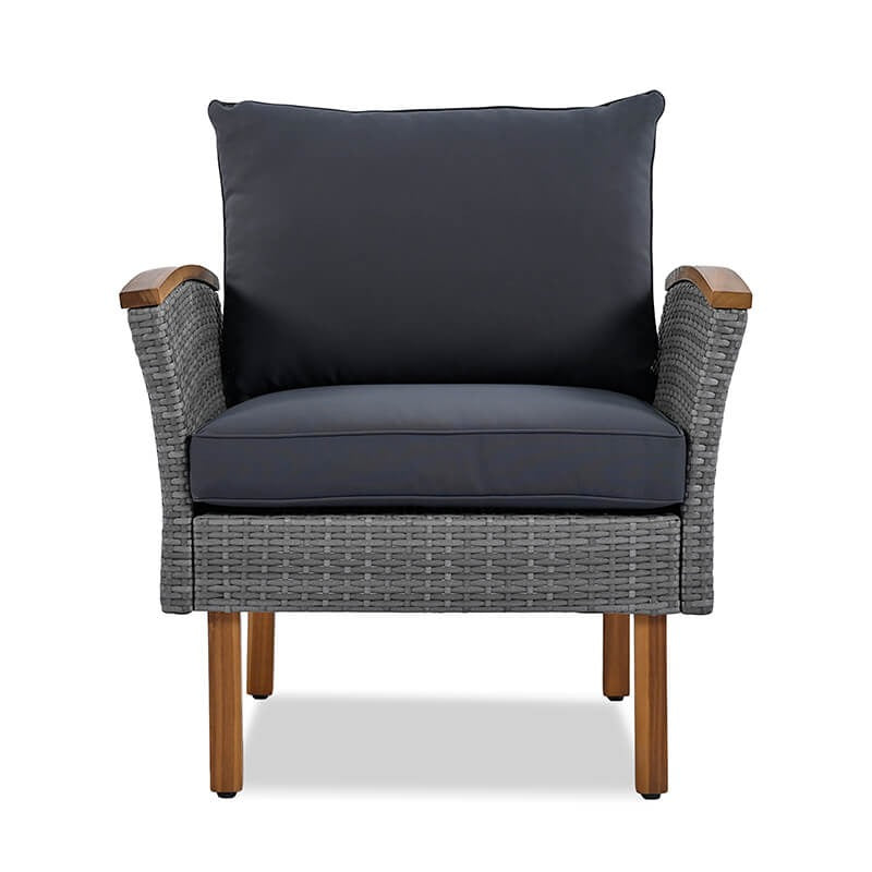 9-Piece Gray Rattan Patio Conversation Set with Acacia Wood Legs & Cushions