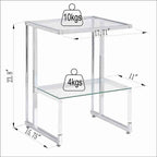 Two-Tier Chrome and Acrylic Side Table with Tempered Glass Top