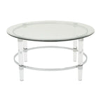 Round Clear Glass Coffee Table with Acrylic and Iron Accents in Modern Design
