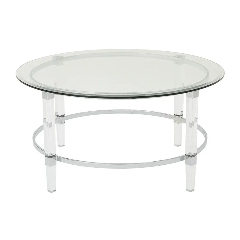 Round Clear Glass Coffee Table with Acrylic and Iron Accents in Modern Design