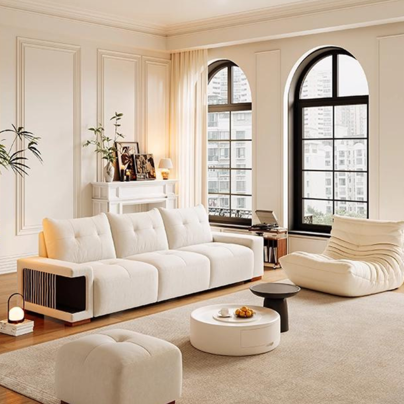 Canapé 3 places moderne beige imperméable avec niche pour chat et larges accoudoirs