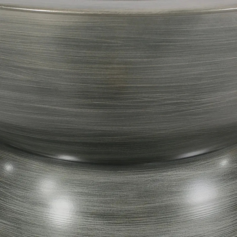 Round Iron Hourglass Coffee Table in Brushed Antique Silver