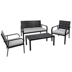 4-Piece Black & Grey PE Wicker Patio Conversation Set with Cushions & Coffee Table