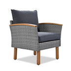 9-Piece Gray Rattan Patio Conversation Set with Acacia Wood Legs & Cushions