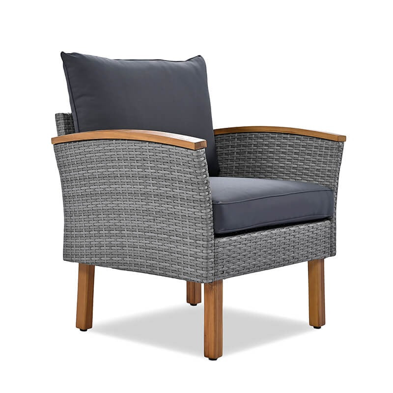 9-Piece Gray Rattan Patio Conversation Set with Acacia Wood Legs & Cushions