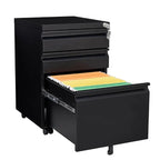 3-Drawer Mobile Metal Filing Cabinet with Lock and Casters