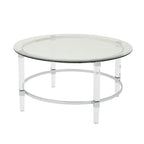 Round Clear Glass Coffee Table with Acrylic and Iron Accents in Modern Design