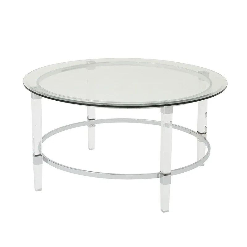 Round Clear Glass Coffee Table with Acrylic and Iron Accents in Modern Design