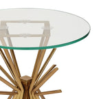 Round Glass and Gold Metal Side Table with Sunburst Base Design