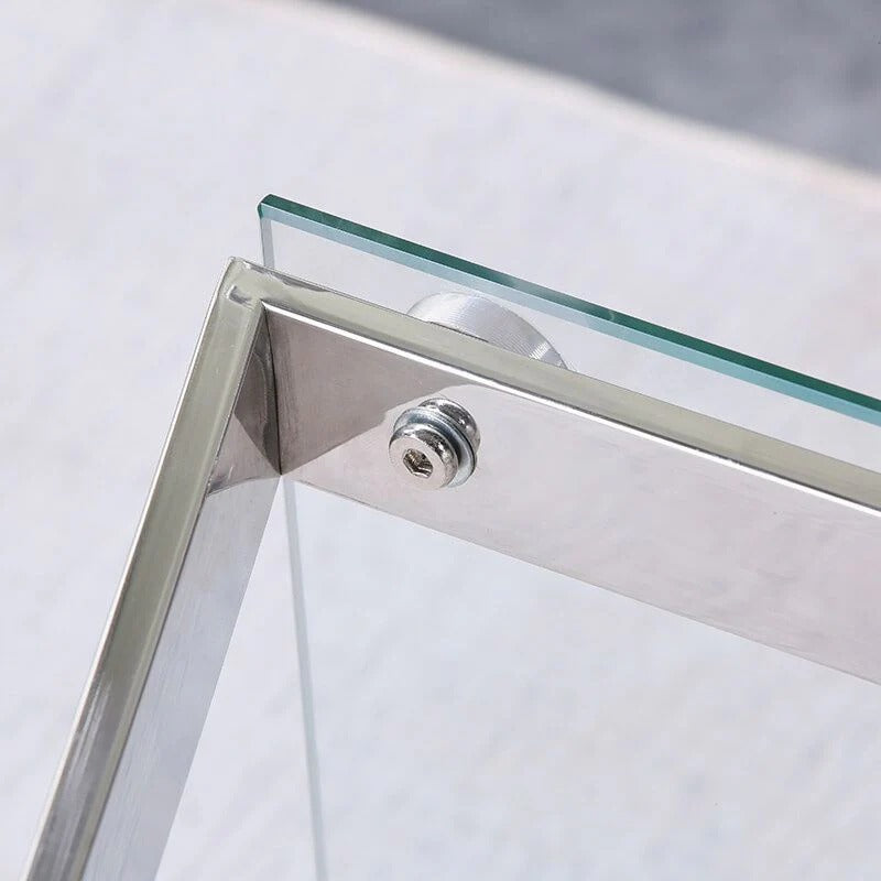 Square Top Silver Glass Nesting End Table with Stainless Steel Legs