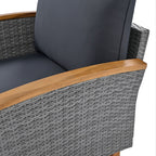 9-Piece Gray Rattan Patio Conversation Set with Acacia Wood Legs & Cushions