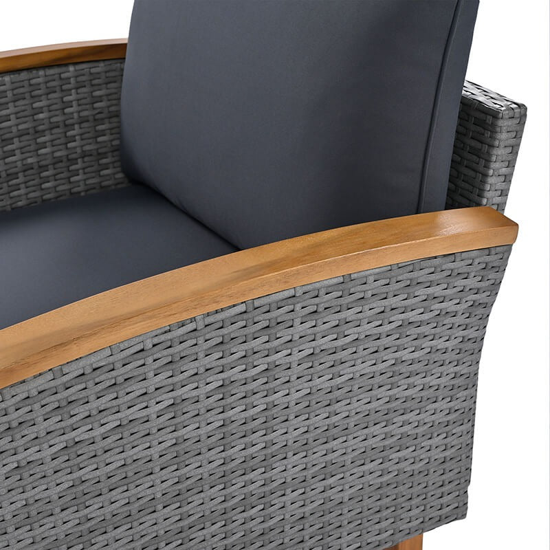 9-Piece Gray Rattan Patio Conversation Set with Acacia Wood Legs & Cushions