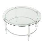 Round Clear Glass Coffee Table with Acrylic and Iron Accents in Modern Design
