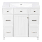 36" White Bathroom Vanity with Resin Sink, 6 Drawers & Soft-Close Cabinet
