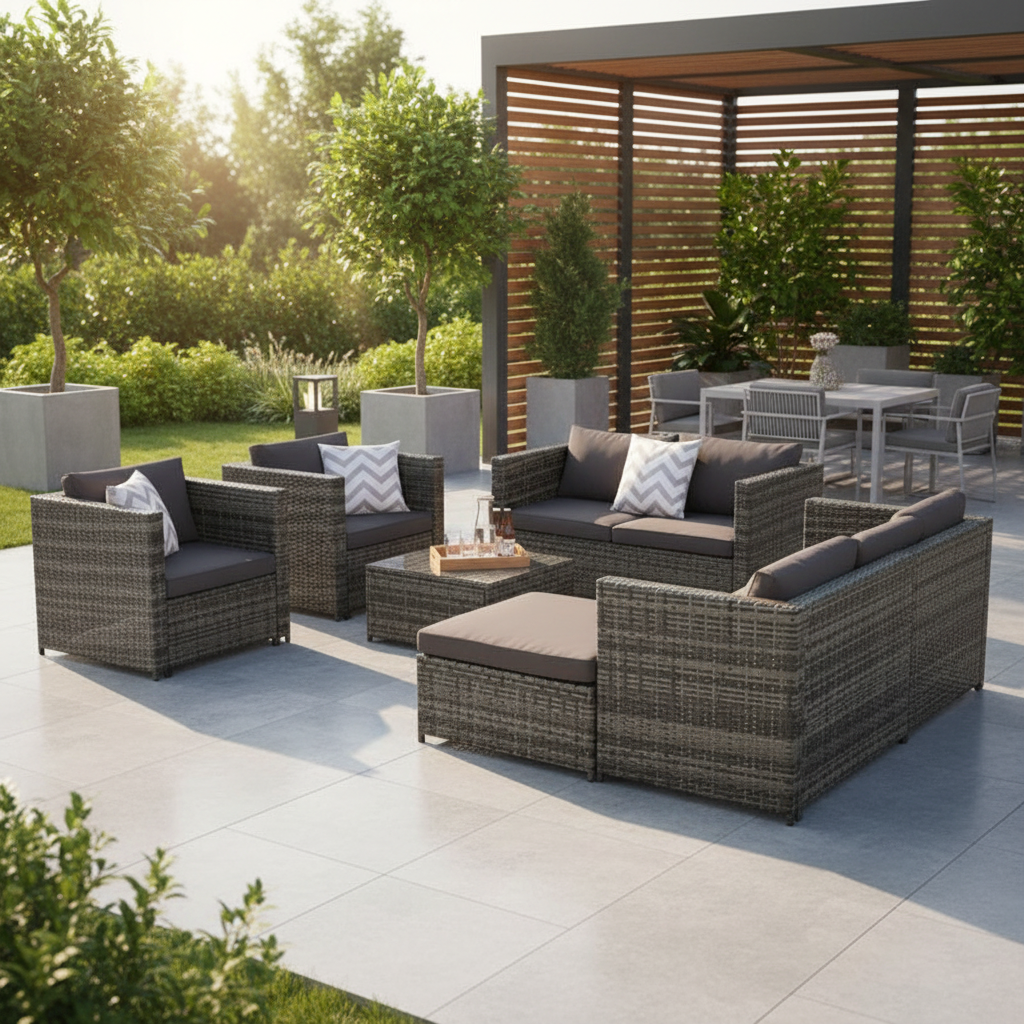 Dark Gray 6-Piece Wicker Rattan Patio Set with Cushions & Glass Coffee Table