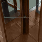 Walnut Corner Curio Display Cabinet with Tempered Glass Door, Lights & 6 Shelves