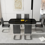 70.9" Black Faux Marble Glass Dining Table with Silver Chrome Legs